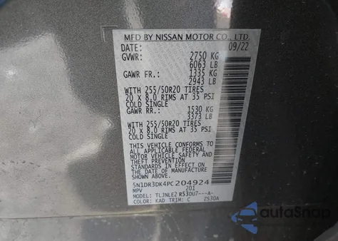 2023 Nissan Pathfinder Platinum 4Wd z USA, uszkodzony, nr VIN 5N1DR3DK4PC204924